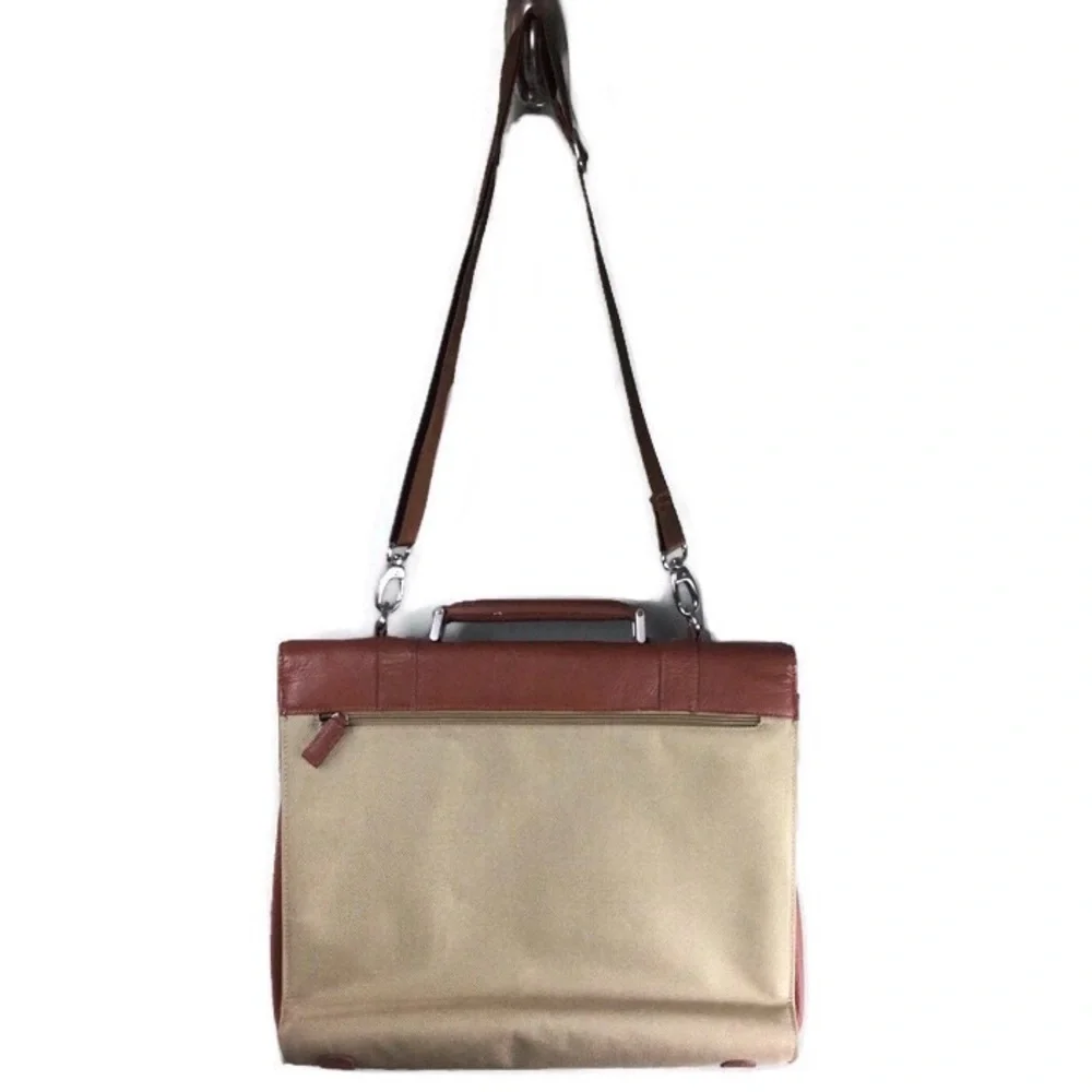 Bosca Leather and Canvas Flap Top Crossbody Messenger Briefcase